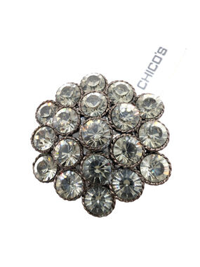 Chico's Statement Floral Brooch Pin Sparkly Gray 2" NWT